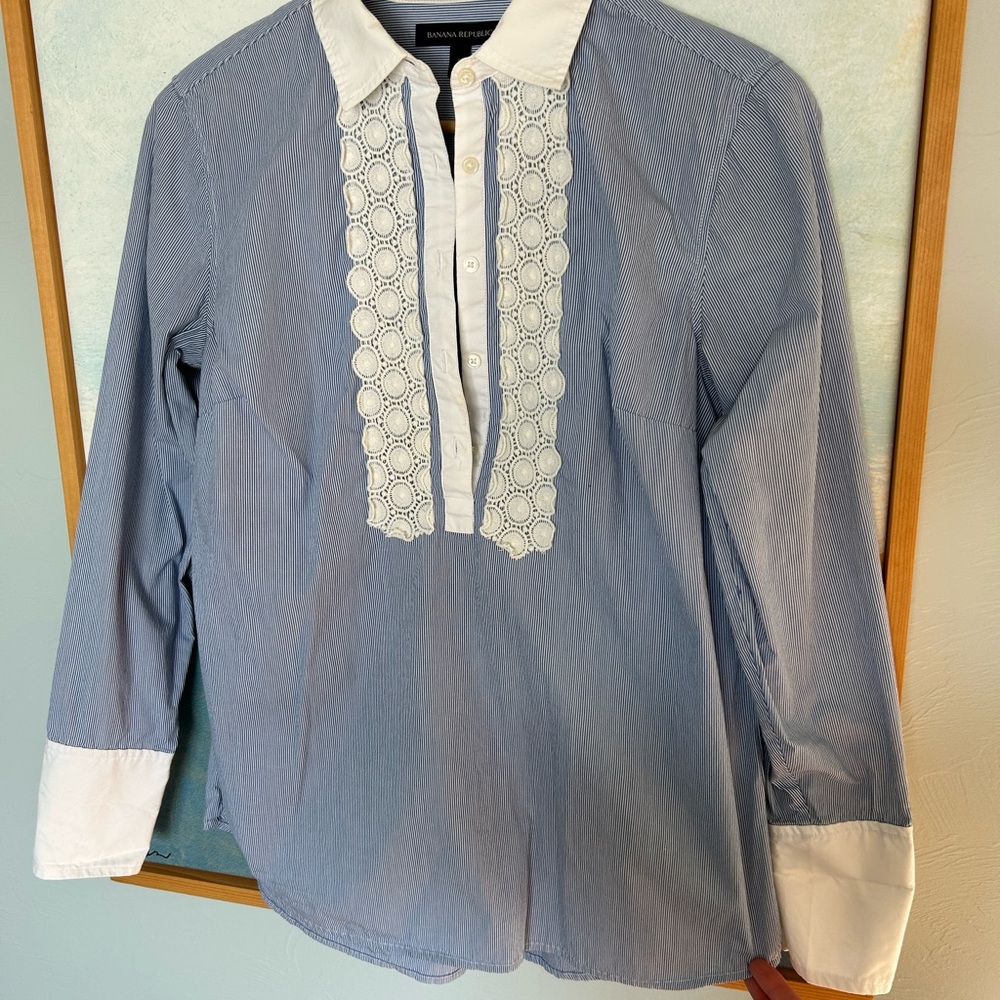 Banana Republic Lace and Stripe Tunic Button Down